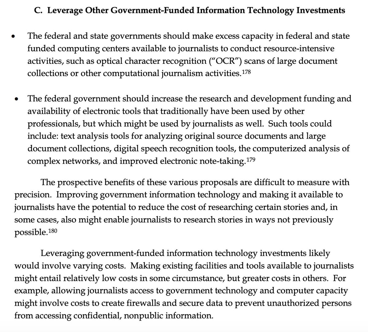 14/ And, it looked at ways to leverage other federal government investments in tech to benefit journalism. As a technologist I find this particular idea very interesting, and would love think more about what it could mean. It is possible to imagine pools of federally funded IP.