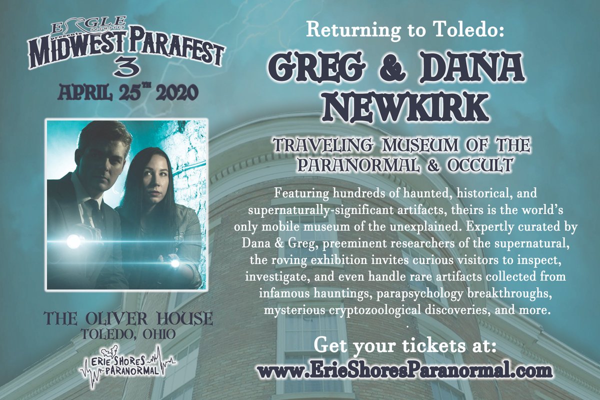 ShoresErie's tweet photo. These two! So much to talk about! The Traveling Museum of the Paranormal &amp; Occult is returning to Toledo. This time at The Oliver House. Come see Greg &amp; Dana speak about the museum artifacts then stop by the museum where you can see an hold the creepy and cursed artifacts. https://t.co/0VUQQbyNOf