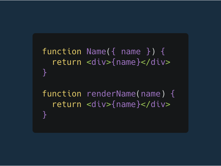 JimMoody1's tweet photo. @dan_abramov But then in the case of a pure functional component, what is the benefit of using a React component vs. a plain old javascript function?

e.g. https://t.co/yhrJR8AJpR