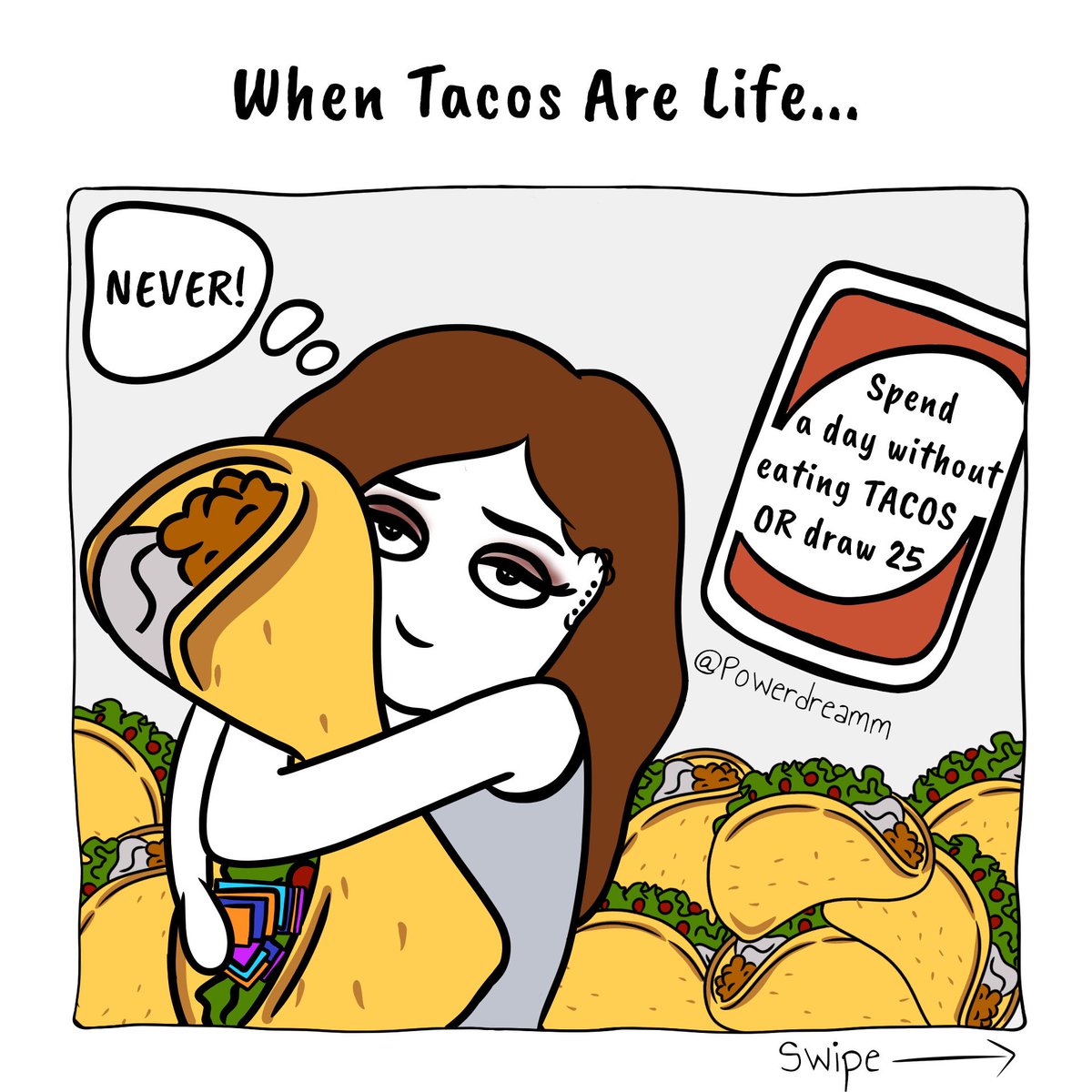 powerdreamm's tweet photo. This #uno #challenge was inspired by a friend of @powerdreamm who always have tacos no matter what
FOLLOW: @powerdreamm
#unomemes #drwa25 #draw25meme #meme #webcomic #relatablememes #animation #characterdesign  #humor #comics #animated #illustration #cartoon #digitalart https://t.co/4Byggh2QMg