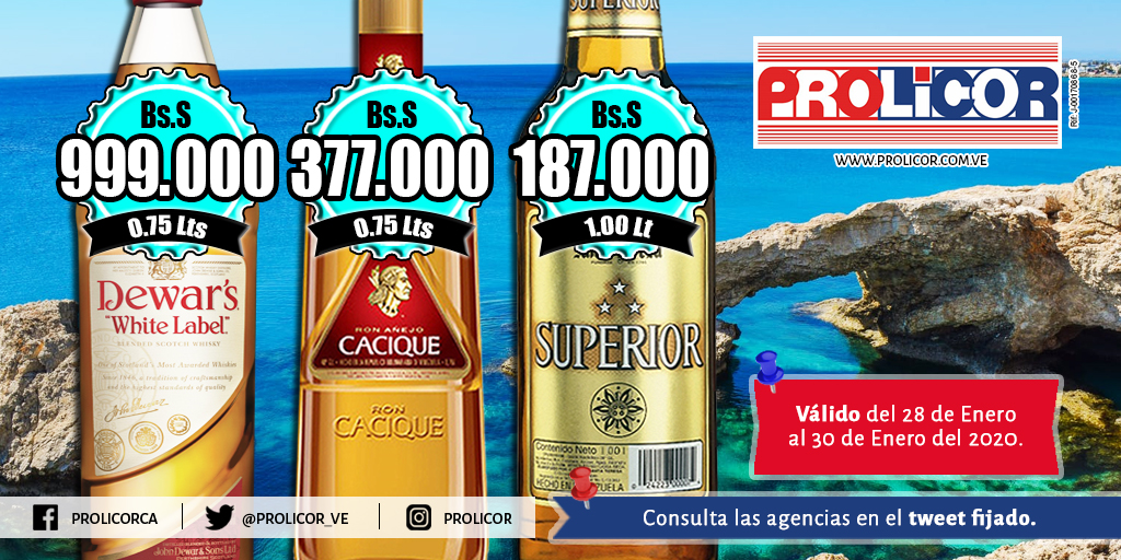 PROLICOR_VE's tweet photo. Recuerda visitar la agencia prolicor más cercana y adquirir la #Promocion que tenemos para ti esta semana con unos precios insuperables. Consulta las agencias donde aplica en el tweet fijado.
#Prolicor #Whisky #Siguenos #Ron #Promo #LicorDeRon https://t.co/5pJztZM9ET