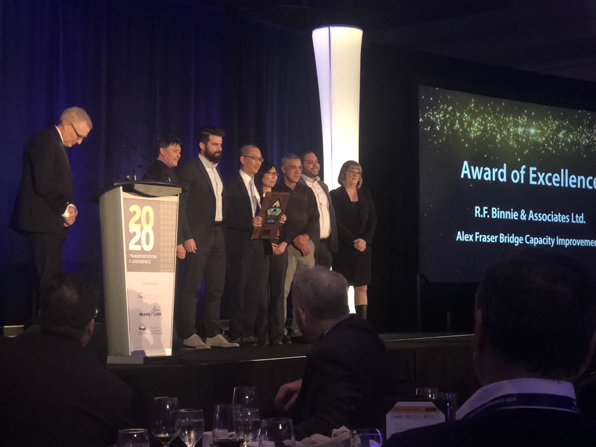 RBushatBinnie's tweet photo. Proud to see our @BuildwithBinnie Major Projects Team led by Edmund Lee win the Deputy Ministers Award for there work on the Alex Fraser Bridge. @ACECBC #tconf2020 @TranBC https://t.co/U8dRFPosfF