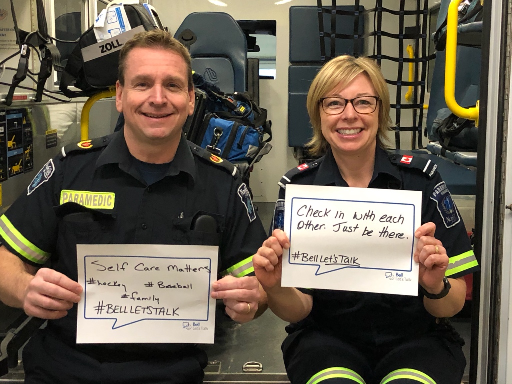 Peers, Co-workers, Friends. Take care of each other - and take care of YOU.  #BellLetsTaIk #ParamedicFamily