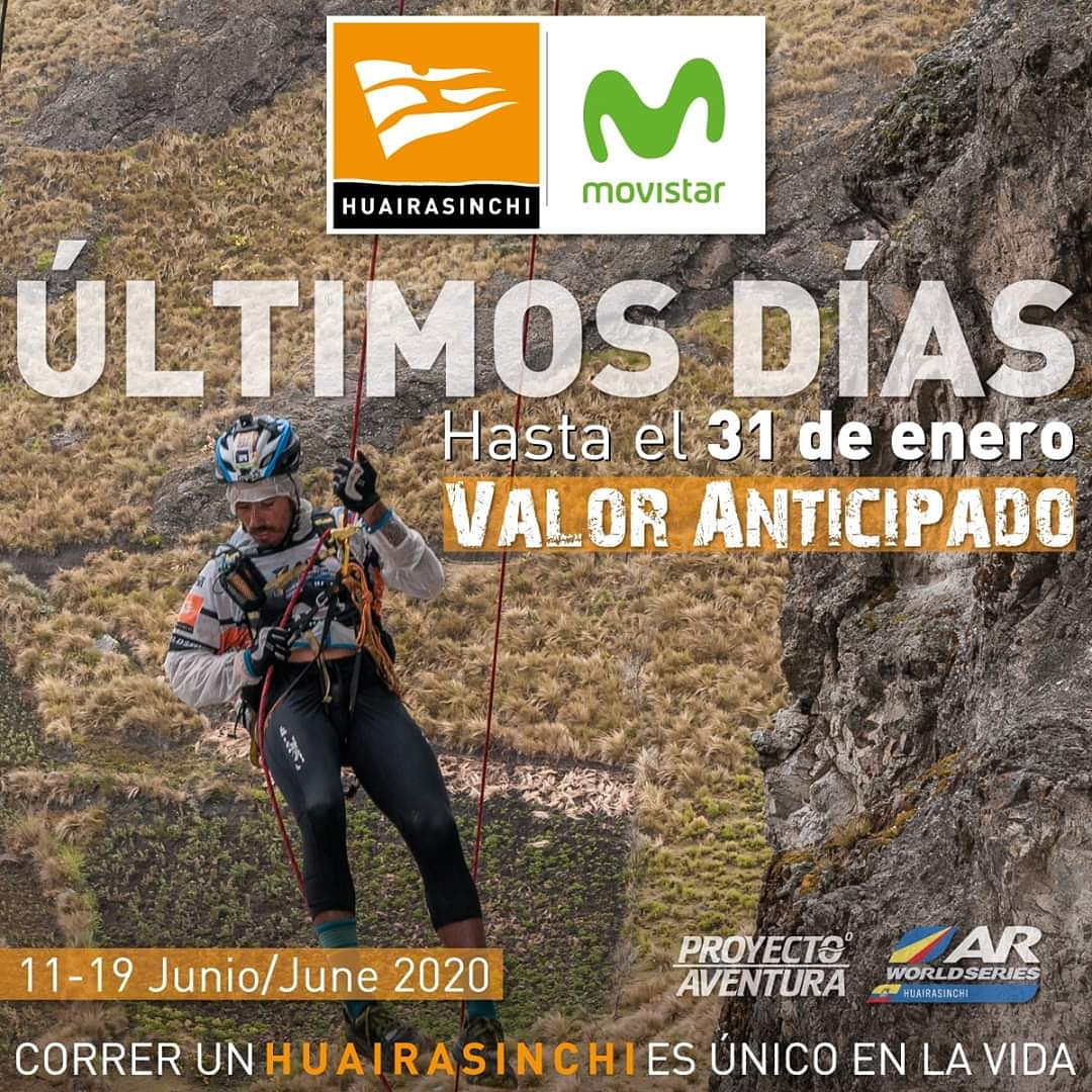¡Últimos días con el #ValorAnticipado!
#HUAIRASINCHI 2020 💪

Tienes hasta este 31 de enero para cancelar la inscripción de tu equipo con el valor anticipado para categorías Expedición y Aventura.

¡Correr un HUAIRASINCHI es único en la vida!
➡bit.ly/2OTGZAj
📆11-19 Jun