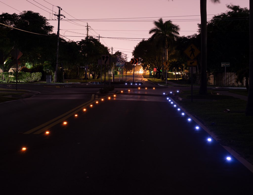 iiRPMs's tweet photo. iiRPMs - Internally Illuminated Raised Pavement Markers as a tool for traffic calming at traffic circles, increase driver awareness helping delineate the pathway #iiRPM #solarmarkers #saferoads #safety https://t.co/ZxB6sr26Ua
