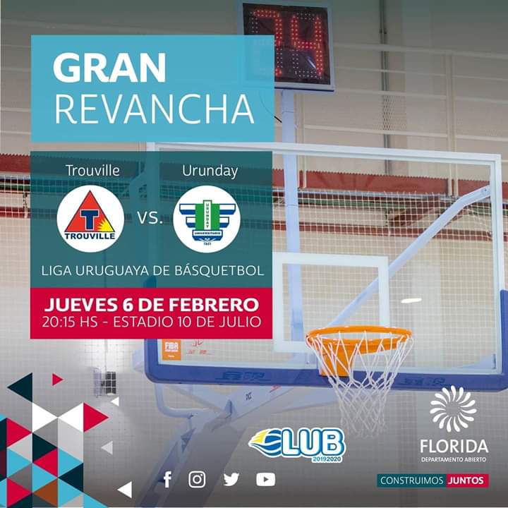 📆 Fecha LUB

El próximo jueves 6 de Febrero el nuevo #Estadio10DeJulio recibe una vez más a la #LigaUruguayaDeBásquetbol como escenario del partido entre <a href="/ClubTrouvilleUY/">Club Trouville</a>  y <a href="/ClubUrunday/">Club Urunday_oficial</a> . Nuevamente el domo deportivo más moderno del interior será una fiesta. Te esperamos.