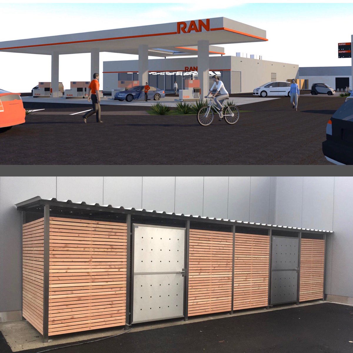 Das Mülltonnenhaus mit Holzverkleidung eignet sich auch perfekt als Abstell und Lagerraum für Tankstellen usw. indra-shop.de/muelltonnenhaus