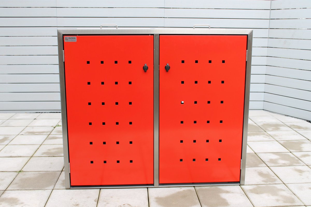 Müllbox Eco-Max in Rot Pulverbeschichtet #ecomax #müllbox #indra #günzburg #mülltonnenhaus indra-shop.de/muelltonnenbox…