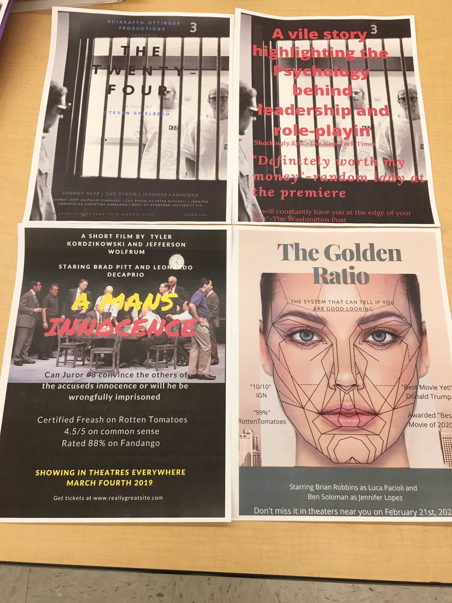 vkostas80's tweet photo. North Psych Ss wrapped up our unit on social psych by creating movie posters of the most famous(or infamous) experiments! Awesome work! @MTPSpride @MoralesMTPS @mrslip02 @DrGeorge_MTPS https://t.co/5T5Uyri7Jw
