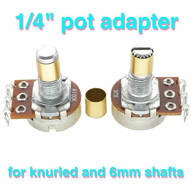 Don't let your knob choice be limited by an 18T knurled or 6mm smooth shaft pot. Just slip on one of our brass potentiometer sleeves and voila! You've got a 1/4" pot shaft ready for whatever awesome knob you want to throw at it. For the most secure fit e… ift.tt/36xYfAh