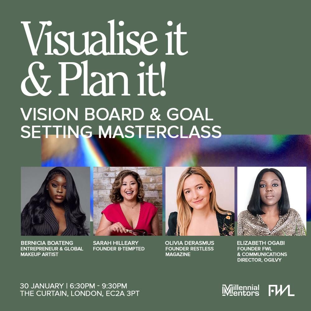 For Working Ladies has teamed up with Millennial Mentors to bring you a 2020 Vision Board and Goal Setting masterclass.
Thursday 30th January at The Curtain Shoreditch with a group of ambitious women planning towards their futures. <a href="/FWLadies/">FOR WORKING LADIES</a> <a href="/MilleMentors/">Millennial Mentors</a> 
buff.ly/37DhycZ
