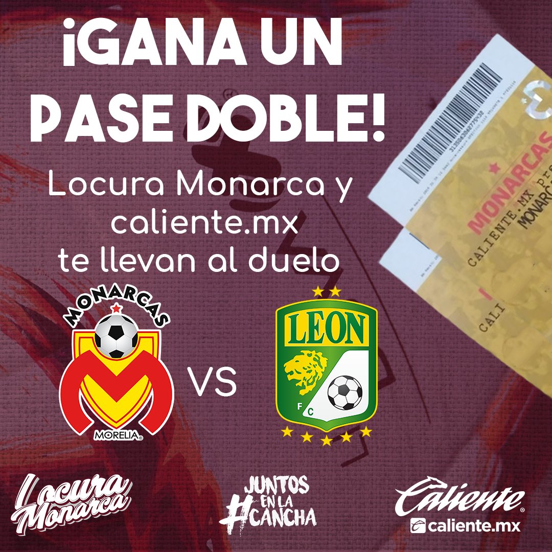 LocuraMorelia's tweet photo. 🚨Ya está la #PromoCaliente🚨
Debes hacer esto para ganar uno de los 5 PASES DOBLES y apoyar a la MONARQUÍA:
1⃣Dale  🔁 y ❤
2⃣Deben seguir a la cuenta de @LokuraMonarca y @CalienteSports
3⃣ Menciona el último marcador entre Monarcas y León.
No olvides agregar el #PromoCaliente https://t.co/ZKOJKI2VfT