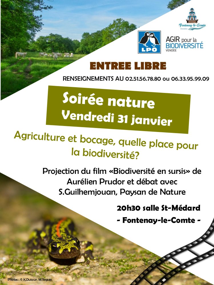marais_infos's tweet photo. Soirée nature : Agriculture et bocage : quelle place pour la biodiversité ? Organisée par #LPO85 @LPOVendee. #Biodiversite #oiseaux RDV Vendredi 31 janvier 2020. 20h30. https://t.co/d0JzpHCevW https://t.co/q7duSV6twe