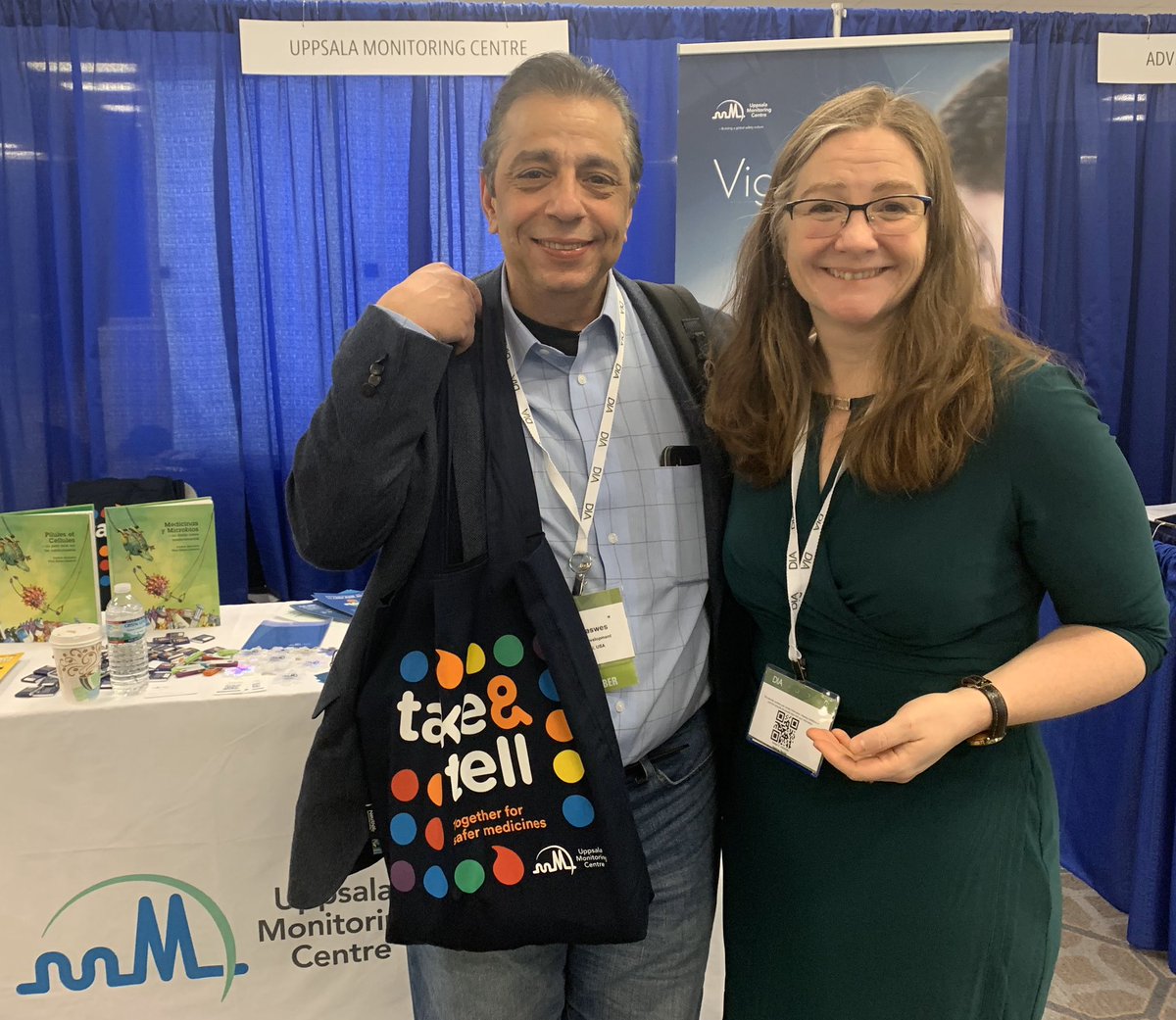 NennePennen's tweet photo. Happy winners with their UMC Goodie bags! Congratulations to Donna & Sam! #PatientSafety #PVRMS20 @UMCGlobalSafety @DrugInfoAssn https://t.co/te1QFUPSz5