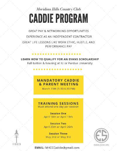 MHCCcaddie's tweet photo. **ATTENTION GUIDANCE COUNSELORS** We will have an informative meeting about the MHCC Caddie Program for local guidance counselors next Friday, February 7th at Meridian Hills beginning at 7am. Please RSVP to torrell13@yahoo.com https://t.co/E4oAVNlO7R