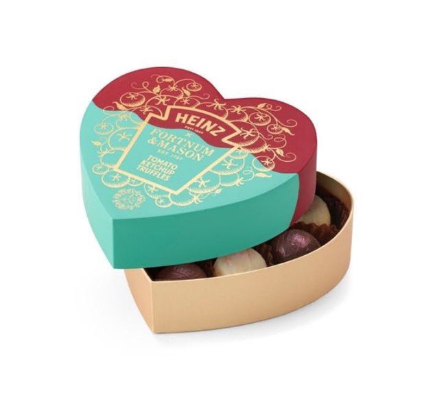 TruffleSocial's tweet photo. A rather unlikely pair up, but @HeinzKetchup_US & @Fortnums have partnered up to give you tomato ketchup truffles, thatโs right. TOMATO KETCHUP TRUFFLES. Sheer lunacy. I would probably try one though... you never know๐ #heinz #fortnums #giftforyourex https://t.co/cg6QIPtayP