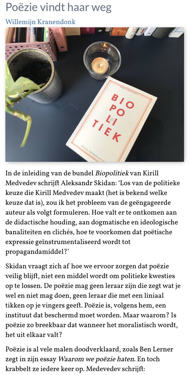 ‘Poëzie komt uit de wereld en de wereld anno nu is politiek’ #willemijnkranendonk in haar nieuwe column voor de website. Nu online: poezieclub.nl/columns/column…