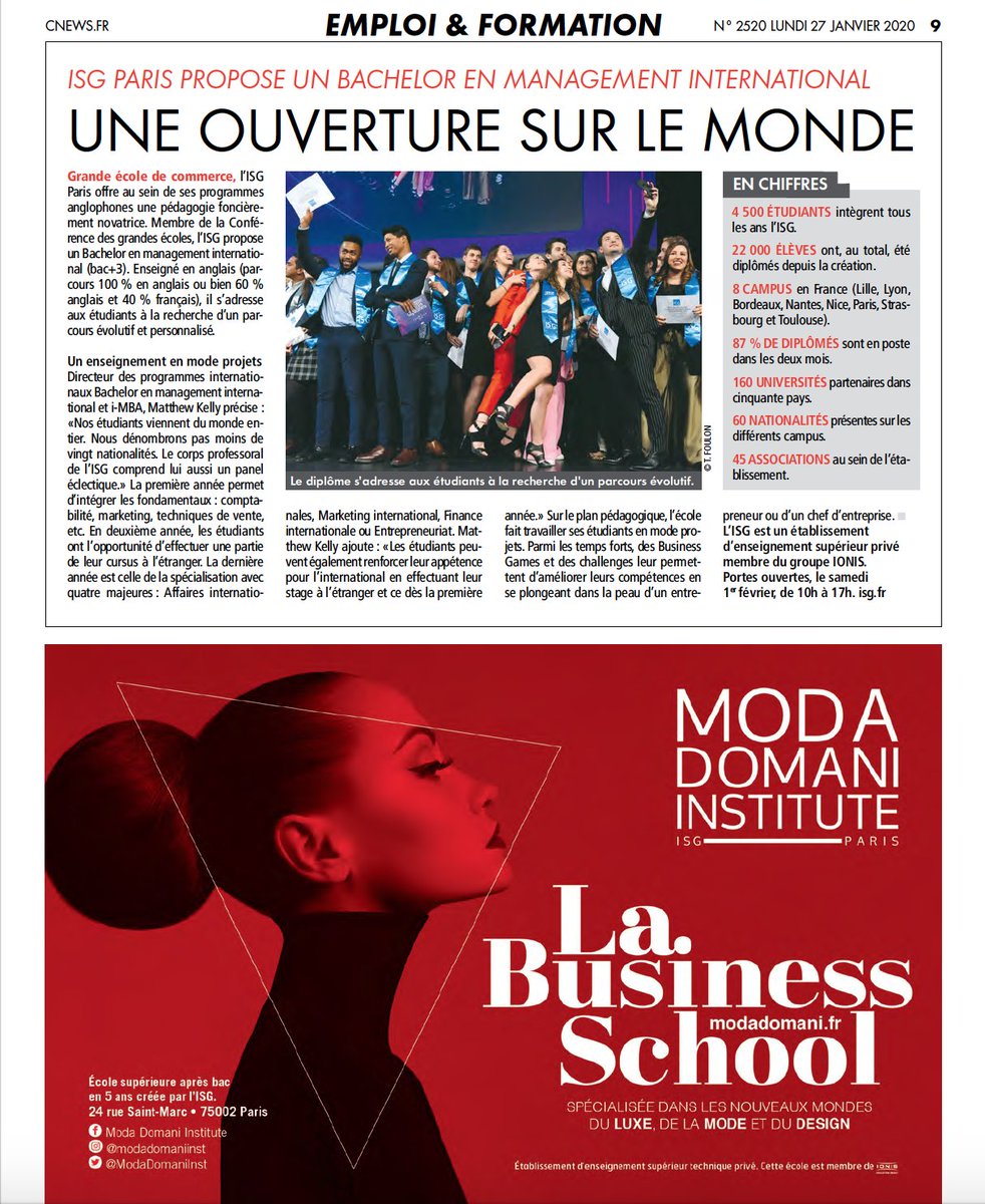 ISG's tweet photo. A lire dans CNEWS, un article sur notre Bachelor en Management International, 100 % anglophone.
#ISG #ISGParis #ProgrammeInternational https://t.co/G7fNmMbhjd