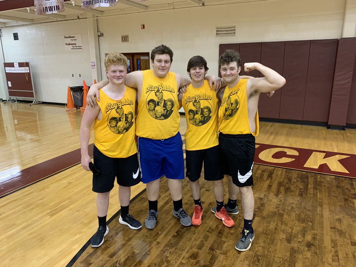 Breck_Football's tweet photo. Nothing says Max Day like team Golden Girls shirts! Haha! Great way to start our first Testing day of the year by our morning crew! Love this bunches attitude, work ethic and enjoyment of the weight room grind!#PACT #HammerAway https://t.co/AOZMlZV1cg