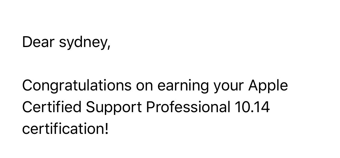 CoachSydMcFad's tweet photo. My favorite email this week!! I did it! 🤩👩🏽💻 #AppleCertification https://t.co/fu2qDZWybZ