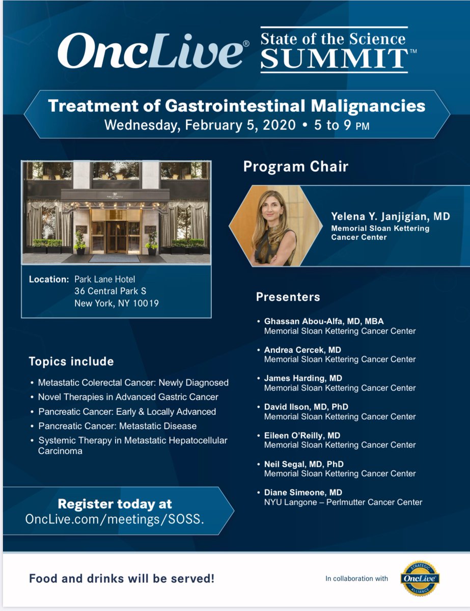 Excited for Feb 5 all star ⭐️ ⭐️⭐️⭐️⭐️⭐️ @sloan_kettering <a href="/nyulangone/">NYU Langone Health</a> line up. Please register and participate in the expert discussion.  <a href="/OncLiveSOSS/">OncLive SOSS</a> <a href="/OncLive/">OncLive.com</a> <a href="/GABOUALFA/">Ghassan Abou-Alfa</a> <a href="/ILSONDavid/">ILSON David</a> <a href="/MadameSurgeon/">Diane M. Simeone, MD</a> <a href="/EileenMOReilly/">Eileen M O’Reilly</a> <a href="/CpcrMsk/">MSKCC Center for Pancreatic Cancer Research</a> 
free registration &amp; food  onclive.com/meetings/soss