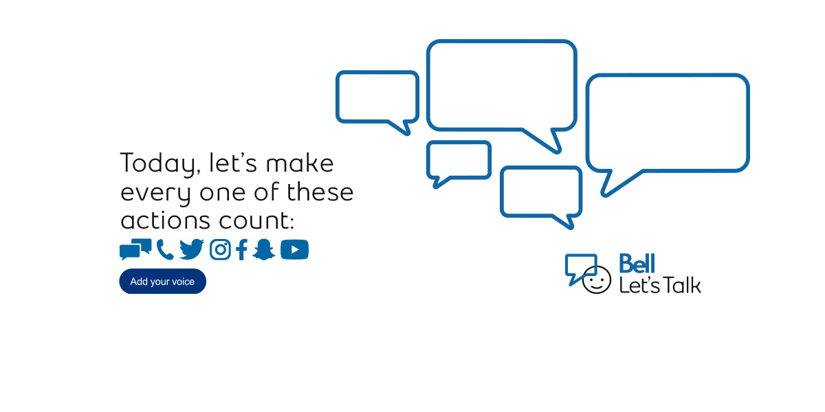 #BellLetsTalk Day is here! Let’s work together to support mental health awareness, and end the stigma all year round. <a href="/Bell_LetsTalk/">Bell Let's Talk</a> will donate 5¢ to mental health initiatives each time #BellLetsTalk is tweeted, or retweeted.