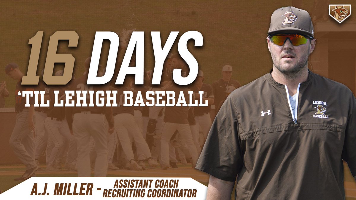 LehighBaseball's tweet photo. There it is! 1️⃣6️⃣ days until our first pitch! @CoachMiller33 enters his second season in his current role and fourth overall with the Mountain Hawks. His return sparked the Lehigh offense to lead the Patriot League in homers in 2019 with 38. #GoLehigh #RTTR https://t.co/ANB37FznYA