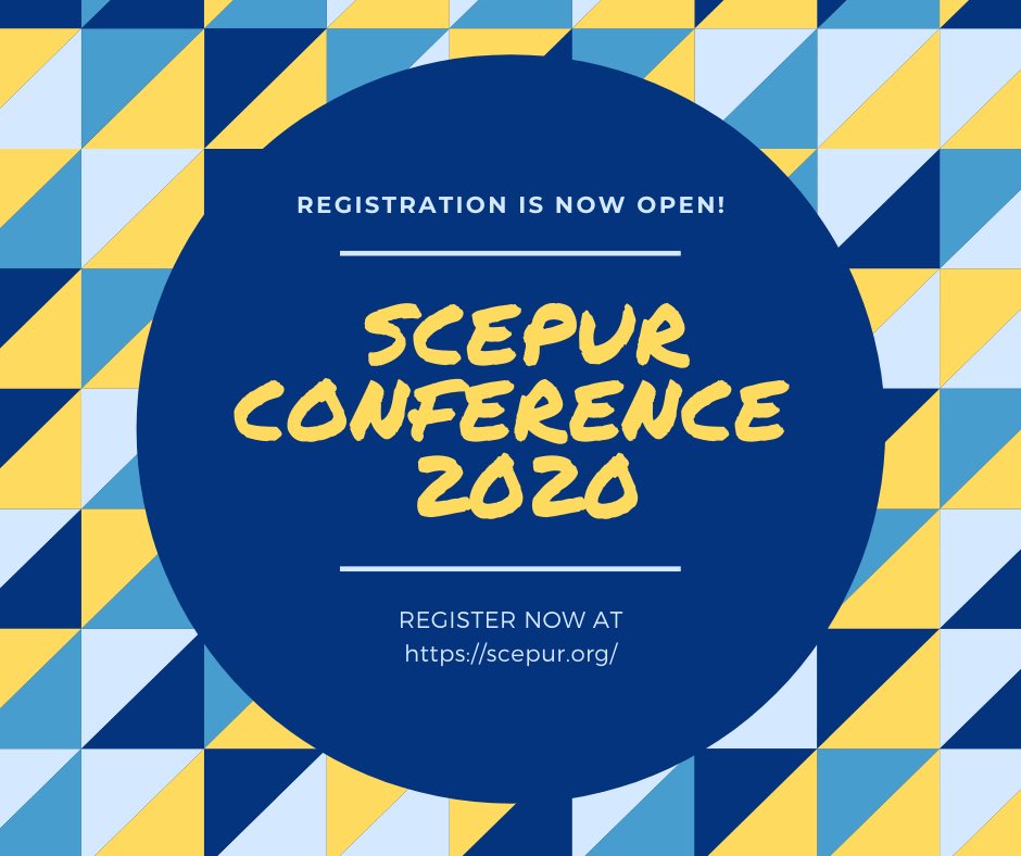 Registration is now open for the 2020 SCEPUR conference! The conference will be Friday, February 28, 2020. Visit scepur.org and click on “Register here”.$90 for professionals and $70 for students closes on February 21.On-site registration is available for $20 more.