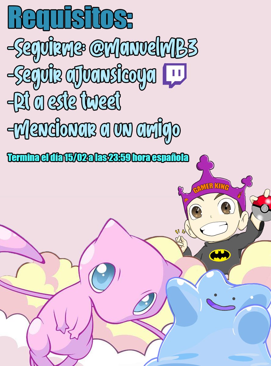 ManuelMB3's tweet photo. MEW + DITTO 6 IVS / 5 IVS SHINY JAPO + MASTER BALL

Requisitos:
-Seguirme: @ManuelMB3
-Seguir: @Juansicoya EN TWITCH.
-Rt 🔁
-Mencionar a un amigo 🦌

Termina el 15/02 a las 23:59 

¡En mi stream podreis encontrar sorteos y raids de shiny den! Suerte ✨

https://t.co/7VLt5iMjeq https://t.co/esIJQJAxAL