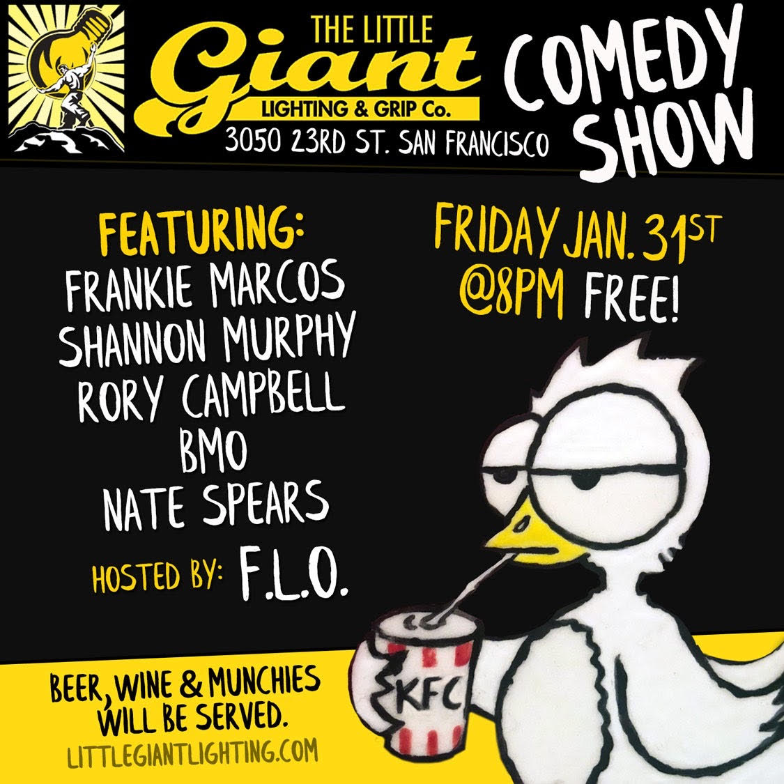 LittleGiantSF's tweet photo. Little Giant is hosting its second comedy night and it's free! Doors open at 7:30pm. Bring your friends and laugh your socks off! https://t.co/bNrQrBJXxY