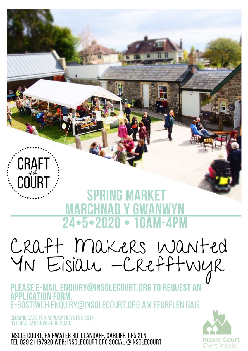 Calling all Crafters!

We're holding a Spring Market and we're looking for local crafters to take part.

To apply email enquiry@insolecourt.org

#Craft #WelshCraft #CraftEvents