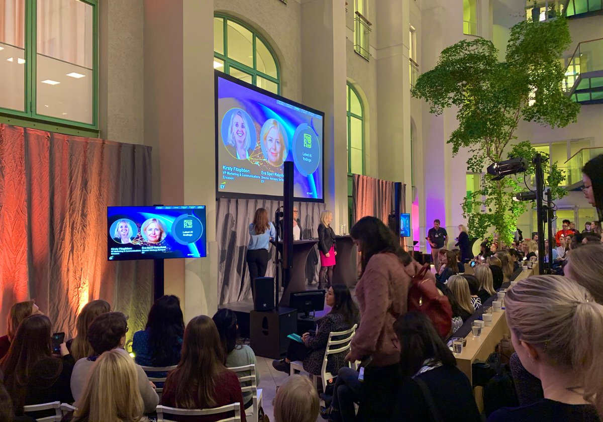 We are kicking off Women In Tech Stockholm at the EY office. First speaker Kirsty Fitzgibbon <a href="/ericsson/">Ericsson</a>. Did you know Ericsson is increasing #5G capacity with 25% by applying #AI? #EYxWIT #WITsthlm2020