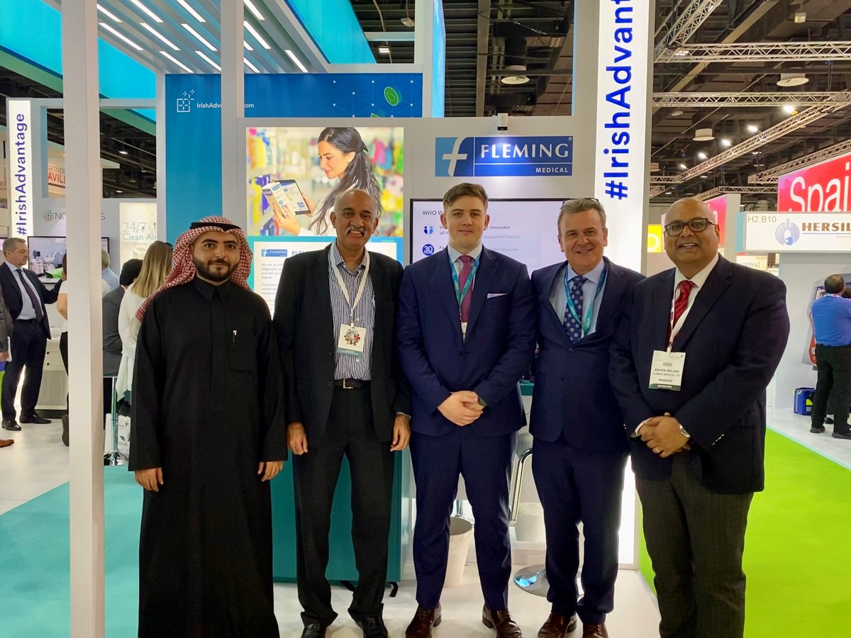 FlemingMedical's tweet photo. Day three at @Arab_Health was a busy one! Great catching up with our customers and partners, making new contacts and meeting Ambassador Cronin. @Entirl
 #ArabHealth2020  #MedInIreland #IrishAdvantage https://t.co/LdbYLaHc7S