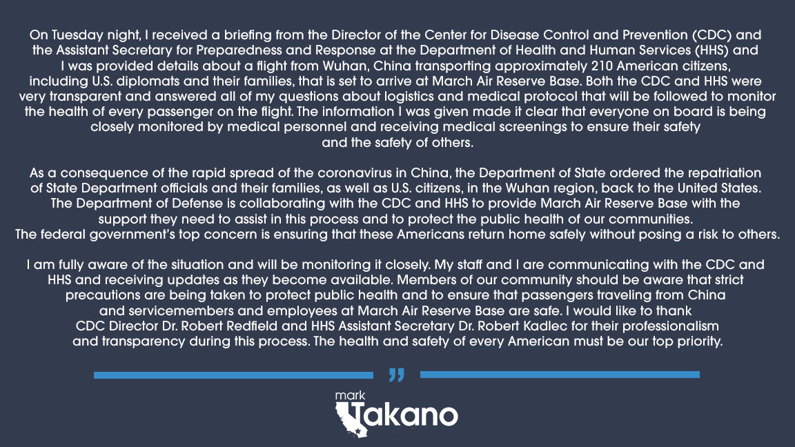 Statement on Flight that arrived at march air reserve base. 