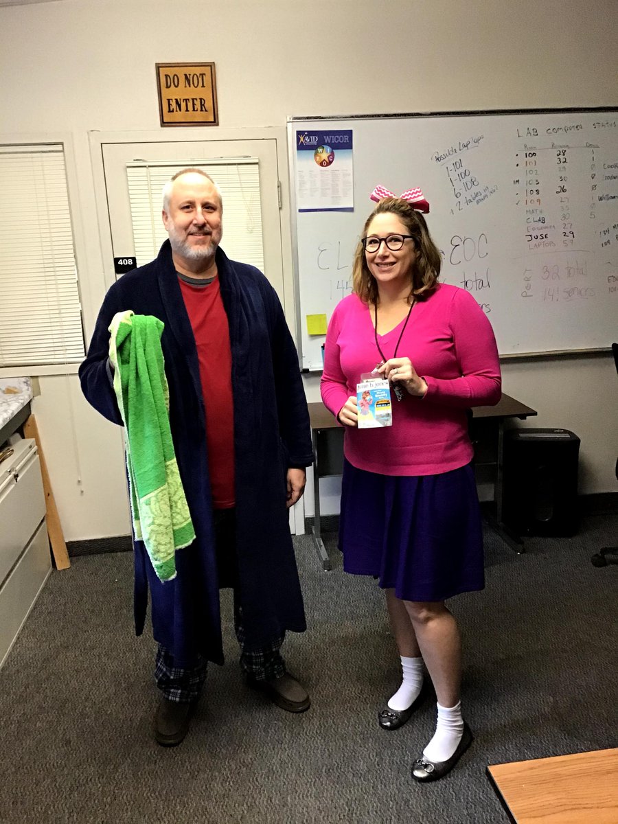 CHSMediaCtr's tweet photo. CHS Teachers getting in to the spirit of Dress Like Your Favorite Literary Character day. #OneHurricane #CitrusHighReads #flcelebratesliteracy https://t.co/NUU92HTYwC