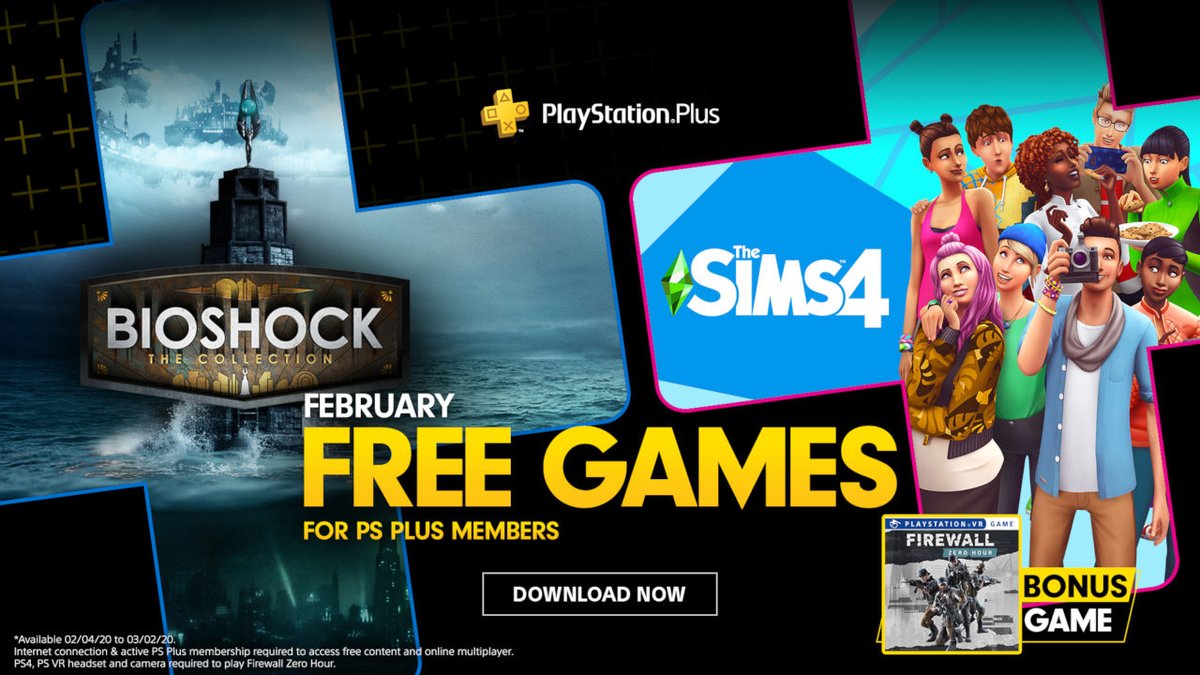 Bioshock: The Collection, The Sims 4 and Firewall Zero Hour are your PS Plus games for February. Details: play.st/2GACS78