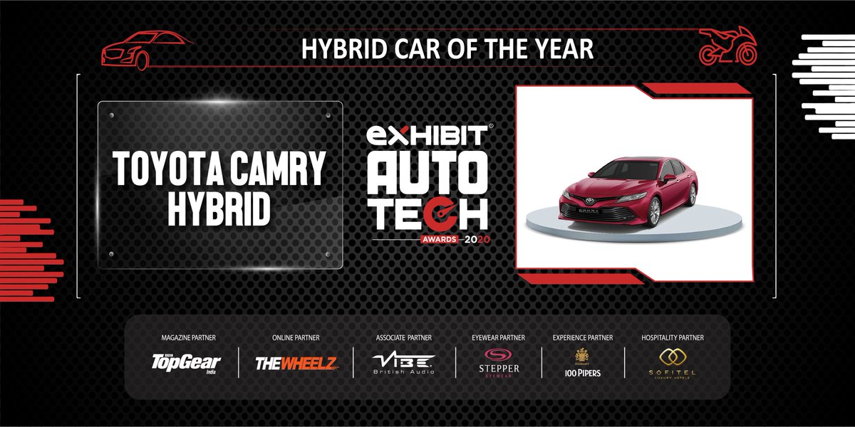 exhibitmagazine's tweet photo. The Hybrid Car of the Year is Toyota Camry Hybrid! Kudos @ToyotaIndia #ExhibitAutoTechAwards https://t.co/aX8OfE7G2f