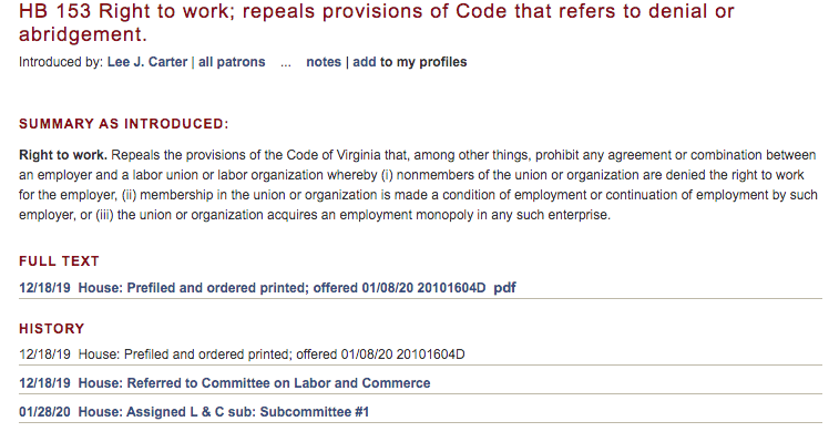 ActivateVA's tweet photo. For everyone lobbying for "right to work" repeal, the bill is now in Labor & Commerce Subcommittee 1.
The Democratic members are:
@delegatebagby @KayeKory @mikemullin4VA @JeffMBourne @delegateguzman
https://t.co/5tAetDqyfQ https://t.co/1Ne70JkEuw