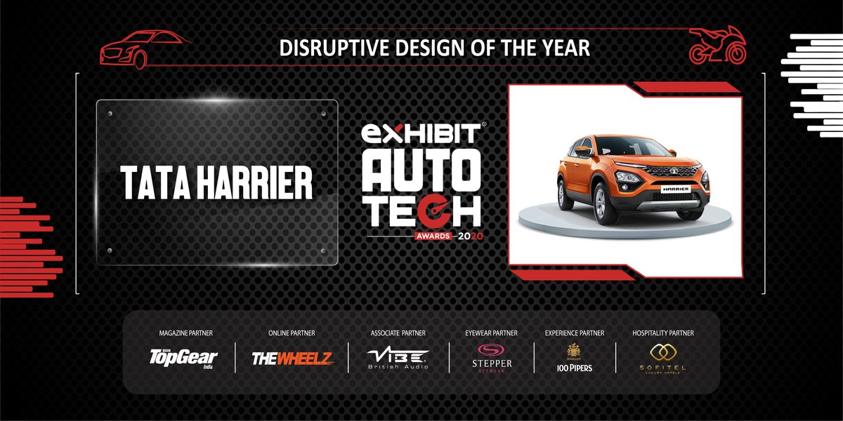 exhibitmagazine's tweet photo. Designed to kill! #TataHarrier takes home the award for Disruptive Design of the Year! @TataMotors #ExhibitAutoTechAwards https://t.co/2JQW8PxOCP