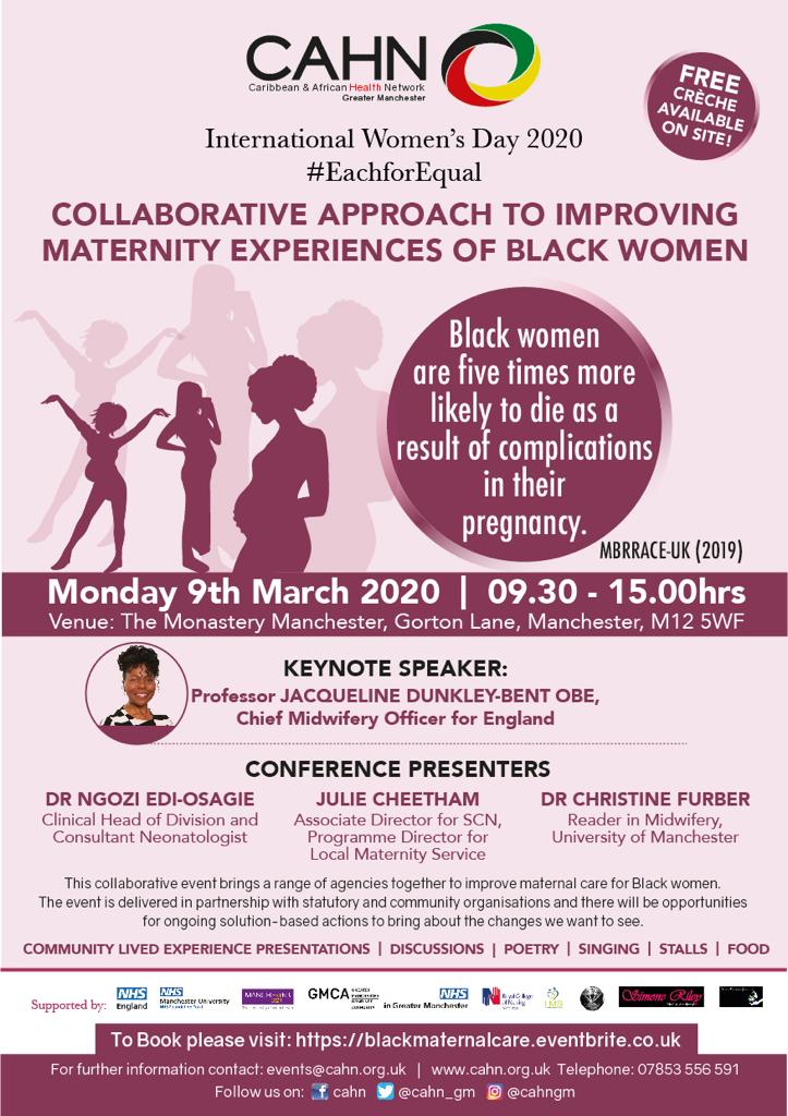 cahn_uk's tweet photo. #collaborativeapproaches to #improving #maternityexperiences of #Blackwomen 
#Free #Creche available!
Date Monday 9th March 2020
Time 09:30-15:00hrs
Where The Monastery Manchester, Gorton Lane M12 5WF 
@ngozi_ediosagie @dunkleybent @JulieCheetham @ChristineFurber https://t.co/EoWPPUHCMc