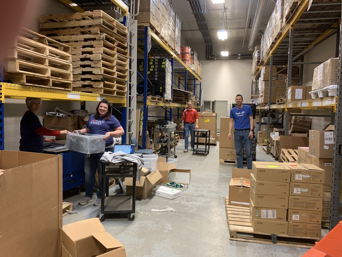 MalcolmChai's tweet photo. Some of our Tech Team taking time to do a little housekeeping in our warehouse.  Very important to keep our Division running as efficient as possible.  @MPSTechDept https://t.co/cyFwOK2aD7