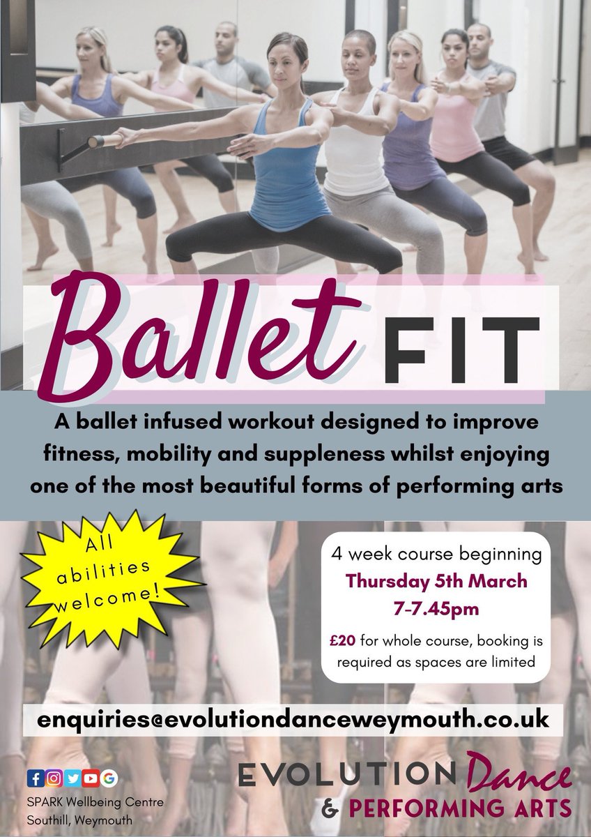 EvoDance15's tweet photo. New BalletFit 4 week course starting in March! Spaces are limited so book now to secure your place. 

#EvolutionDanceandPerformingArts #Wellbeing #BalletFit https://t.co/oYTo9r1se8