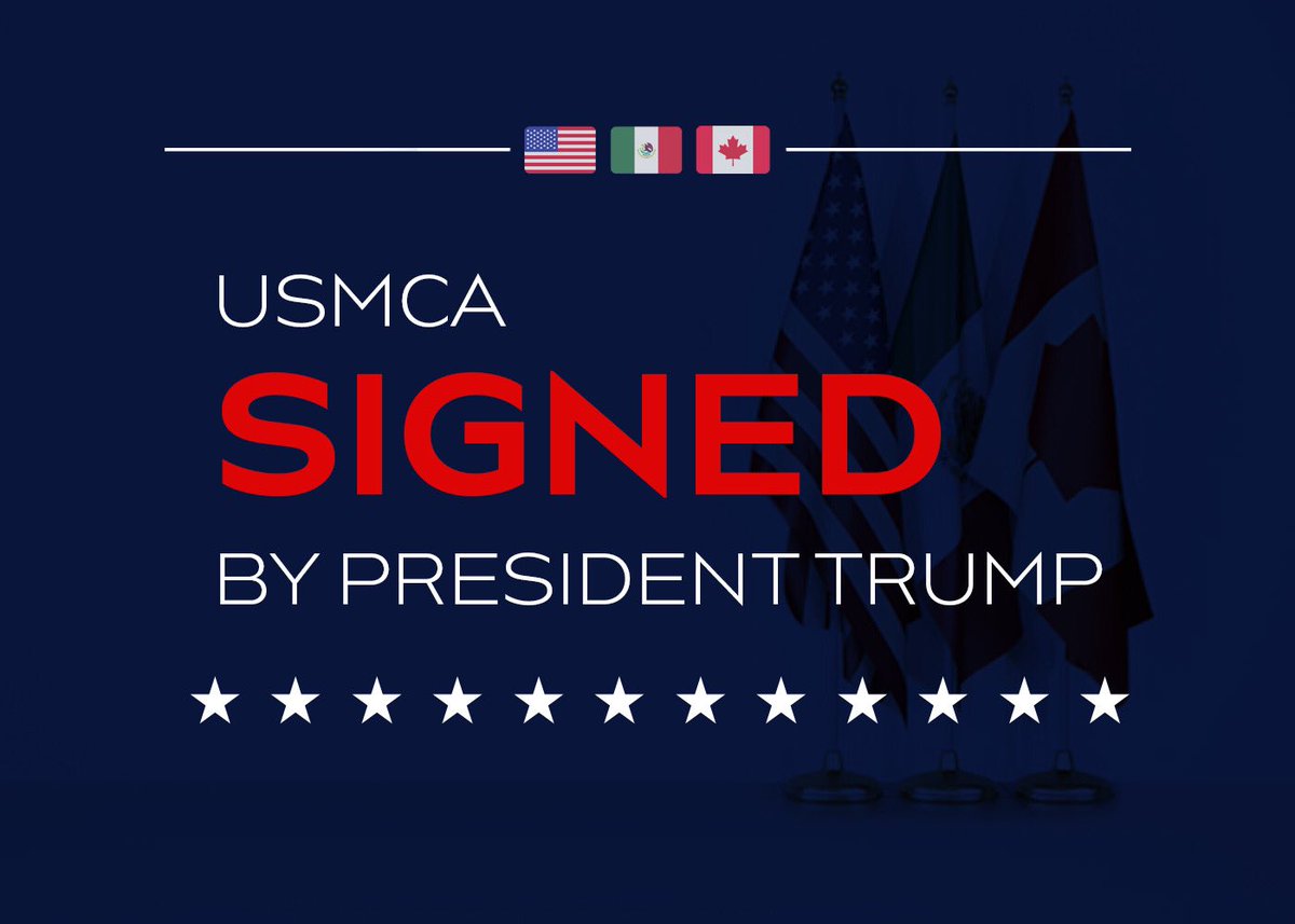 BREAKING NEWS: #USMCA has officially been signed into law today by President Trump. 🇺🇸🇲🇽🇨🇦