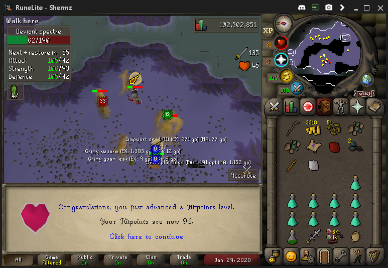 shermzOSRS's tweet image. 96 hitpoints!! gona be my first 99 i think