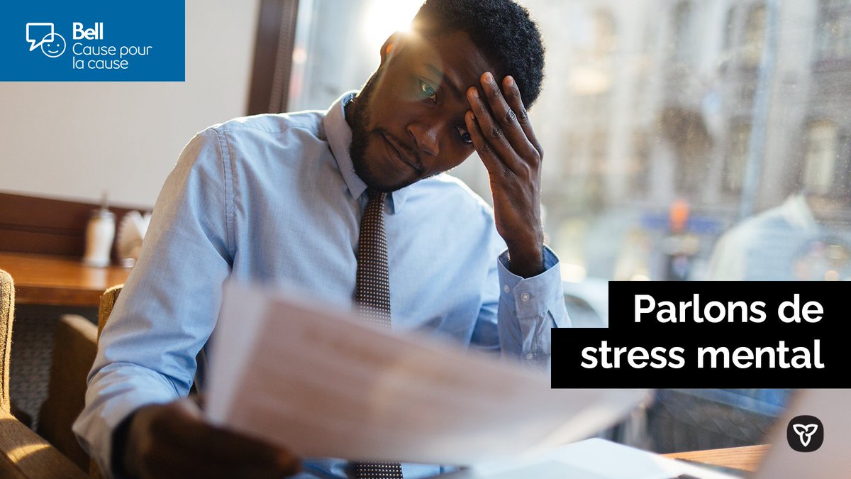 Un travailleur est assis à son bureau, une main posée sur la tête

Le texte dit : Parlons de stress mental

