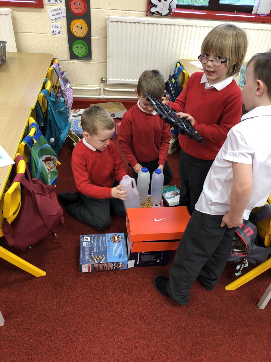 AitkenheadS's tweet photo. Primary 1 have been reading the Gruffalo in Scots and this afternoon worked in teams to start designing junk models of the animals from the story. I can’t wait to see the finished products #teamwork #makingdecisionstogether https://t.co/dmg9inT1TV