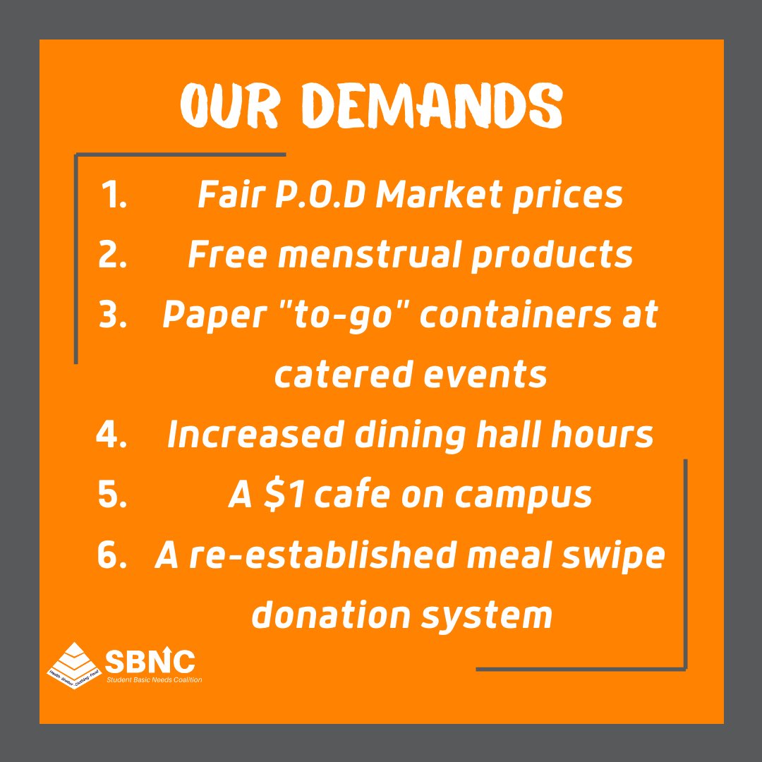 SbncUtk's tweet image. One of our first initiatives has been to create a list of demands in order to increase student access to basic needs on our campus. We are hoping they will be met by the end of the semester. Stay tuned as we post more specifics about each demand!