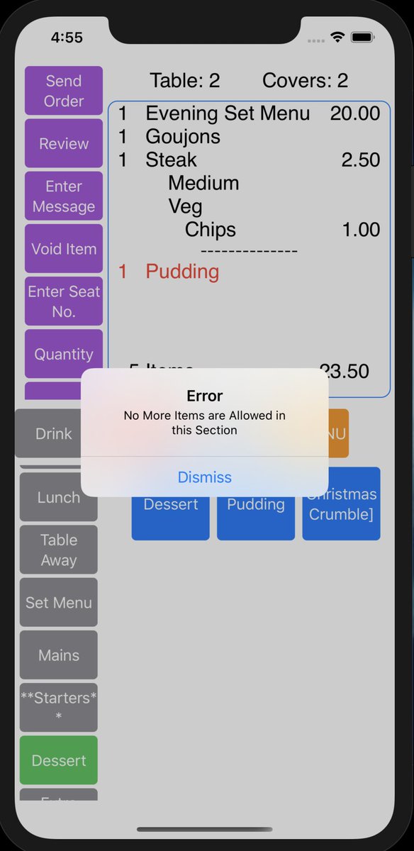 myEPOS_com's tweet photo. Development is progressing really well with our OrderPad solution, Set Menus are now a breeze to run and the system automatically works out how many desserts are available from the number of Set Menus in the sale. #TotalControl #Epos #HandheldOrdering https://t.co/KgTolCEsur