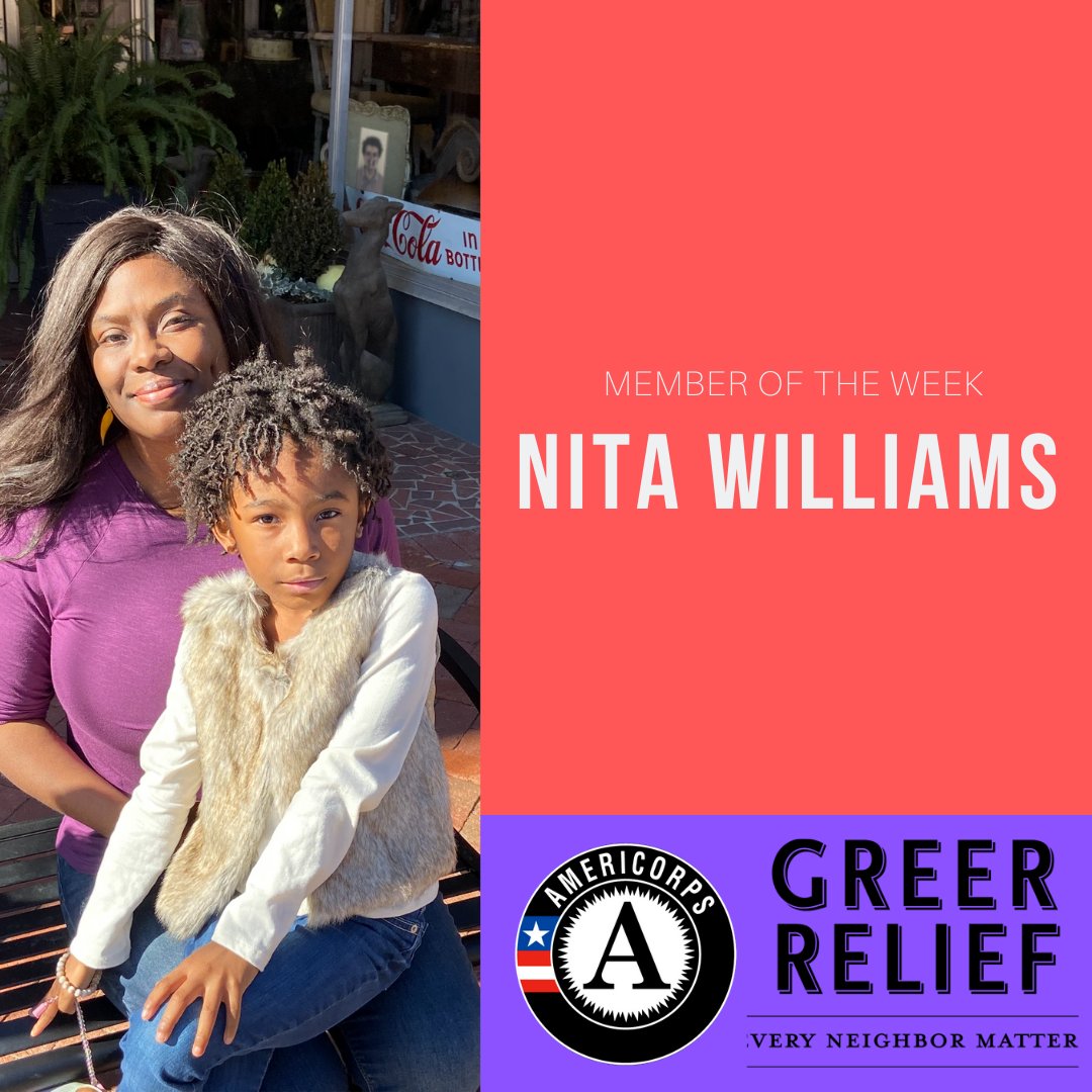 Nita Williams is our Member of the Week this week! Not only is she smart, talented, and incredibly caring, she brings valued experience into her second year of #AmeriCorps. She serves her community by assisting neighbors at <a href="/GreerRelief/">Greer Relief</a> and loving on anyone she meets. #UWGC