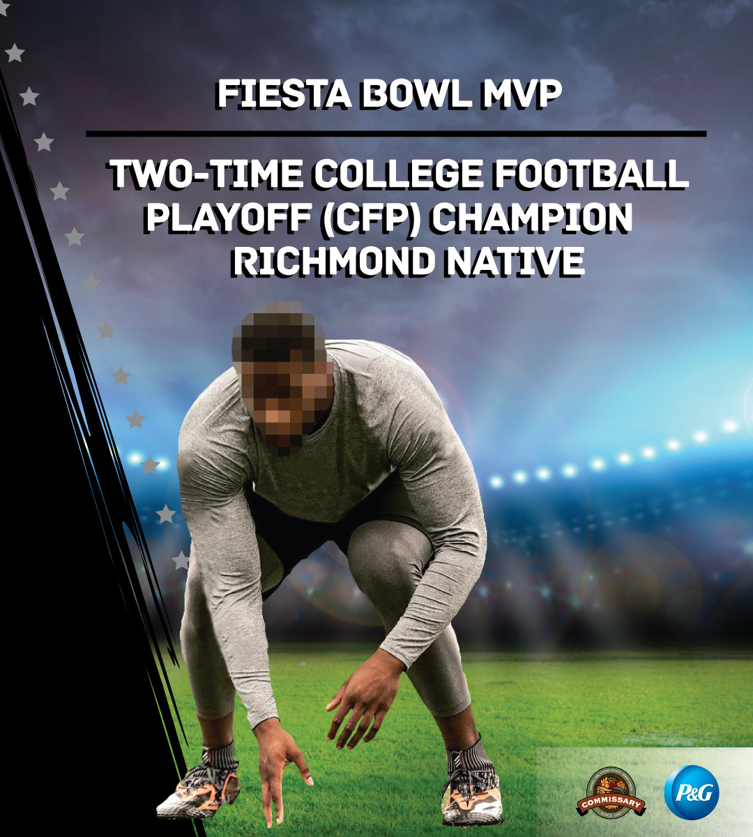 YourCommissary's tweet photo. A fourth chance to figure it out. If you think you've got it, give us a shout! @ProCamps @ProcterGamble

- Fiesta Bowl MVP
- Two - time College Football Playoff (CFP) Champion
- Richmond, Virginia native https://t.co/5zYQb2OniR